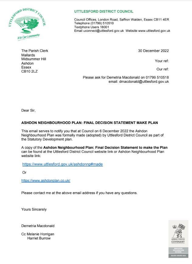 Ashdon Neighbourhood Plan Final Decision Statement